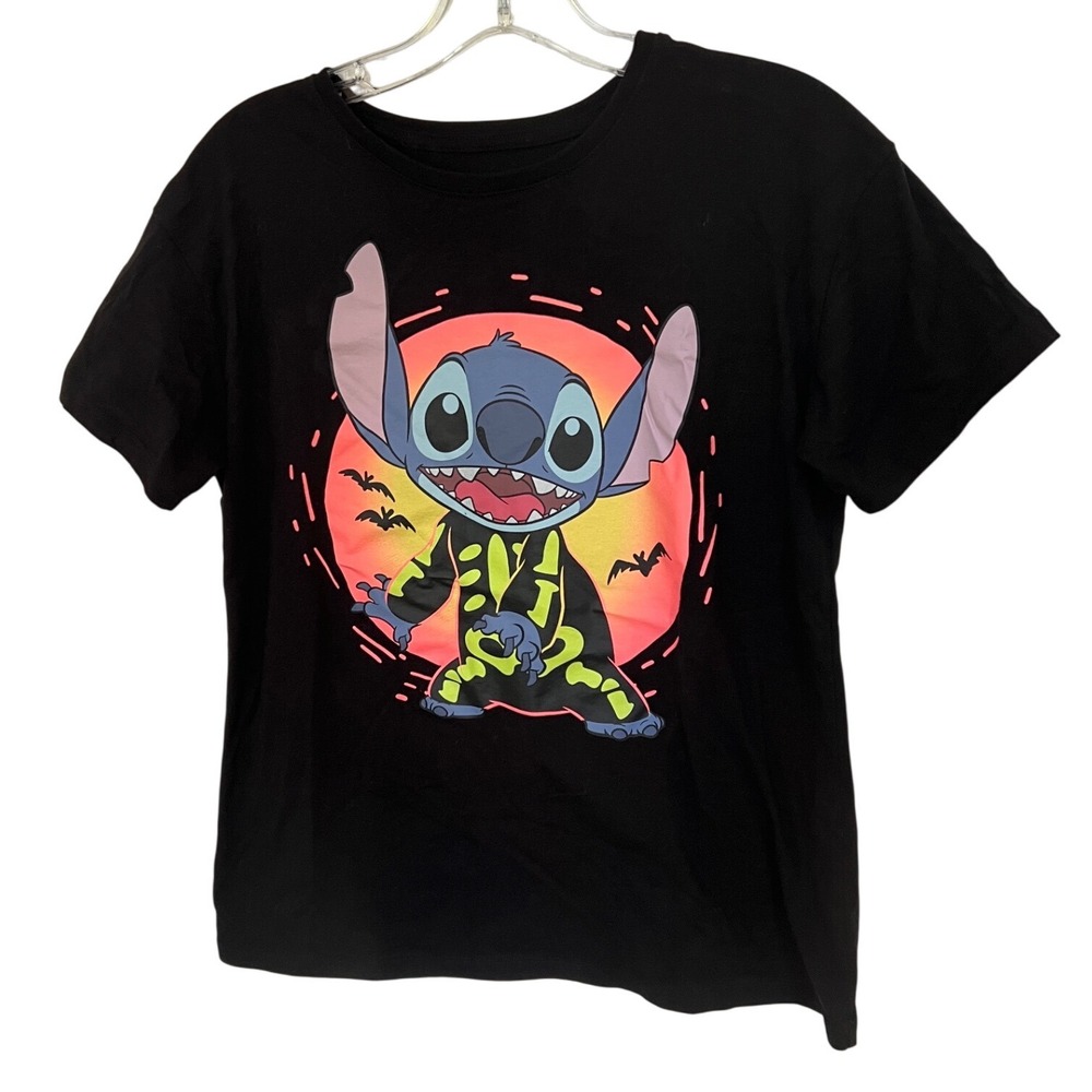 Disney Stitch Halloween Skeleton Graphic T-Shirt Black Kids XL 14-16